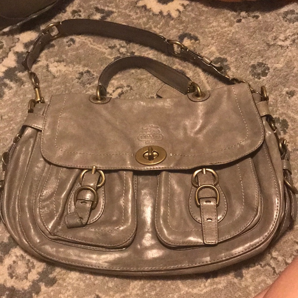 Grey Leather Coach Legacy Top Handle Shoulder Bag